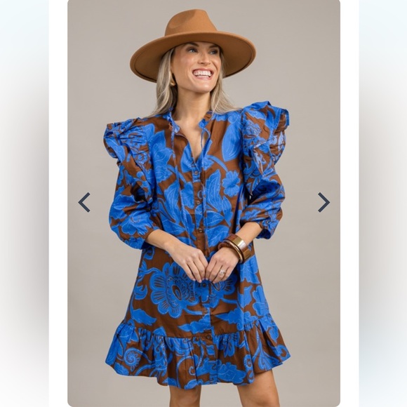 Sugarlips Blue and Brown Floral Dress - Picture 1 of 16